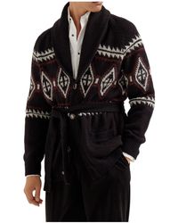 Brunello Cucinelli - Geometric-Jacquard Belted Cardigan - Lyst