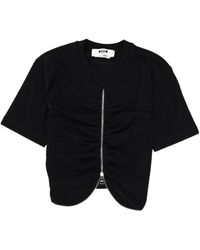 MSGM - Zip-Detail Gathered T-Shirt - Lyst