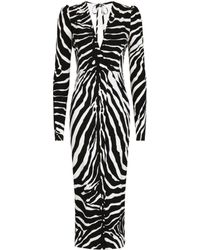 Dolce & Gabbana - Zebra-Printed V-Neck Midi Dress - Lyst