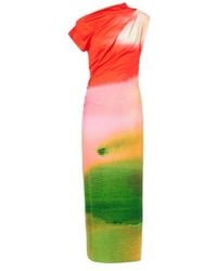 Oscar de la Renta - Colorblock Draped Jersey Midi Dress - Lyst