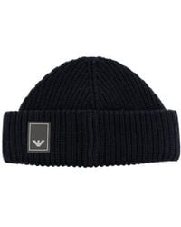 Emporio Armani - Logo-Patch Ribbed-Knit Wool Beanie - Lyst