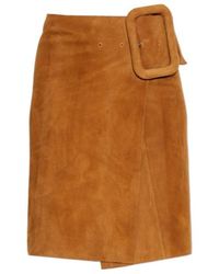 Ami Paris - Ami Large Buckle Belt Midi Leather Skirt - Lyst