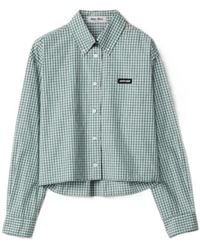 Miu Miu - Checked Poplin Cropped Shirt - Lyst