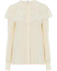 Chloé - Chloé Lace-Trim Collar Gathered Blouse - Lyst