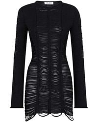 The Attico - The Fringed Sheer-Panel Knitted Dress - Lyst