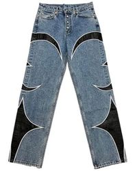THUG CLUB - Leather Panelled Jeans - Lyst