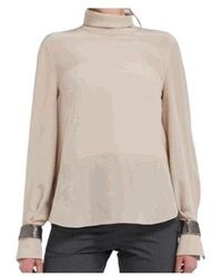 Brunello Cucinelli - High Neck Long Sleeved Blouse - Lyst