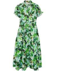Saloni - Belted Printed Cotton Midi Dress - Lyst