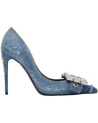 Dolce & Gabbana - Crystal-Embellished Pointed-Toe Denim Pumps - Lyst