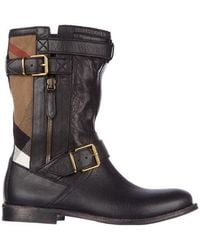 Burberry - Plaid Canvas Short Boots - Lyst