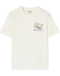 Burberry - Feather Print Cotton T-Shirt - Lyst