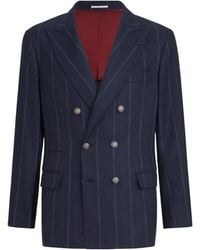 Brunello Cucinelli - Cashmere And Virgin Wool Multistripe Twill One-And-A-Half Breasted Deconstructed Blazer With Metal Buttons - Lyst