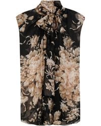 Dolce & Gabbana - Rose-Print Chiffon Sleeveless Top - Lyst