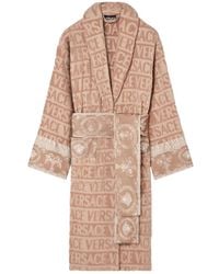 Versace - Logo Baroque-Print Bathrobe - Lyst