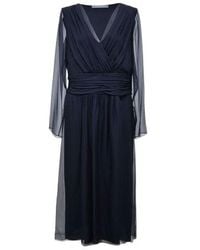 Alberta Ferretti - V-Neck Midi Chiffon Dress - Lyst