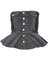 Ganni - Bow Peplum Textured Top - Lyst