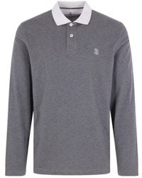 Brunello Cucinelli - Logo Embroidered Long-Sleeved Polo Shirt - Lyst