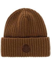 Moncler - Logo Patch Ribbed Beanie Hat - Lyst