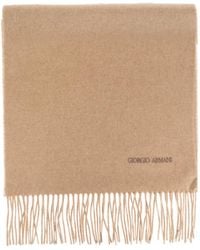 Giorgio Armani - Logo Embroidered Fringed Scarf - Lyst