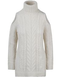 P.A.R.O.S.H. - Cold-Shoulder Cable-Knit Jumper - Lyst