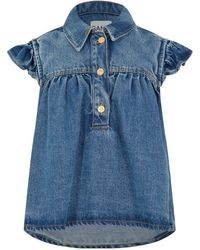 Ganni - Denim Short Sleeve Top - Lyst
