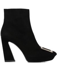 Roger Vivier - Viv' Square Metal Buckle Platform Ankle Boots - Lyst