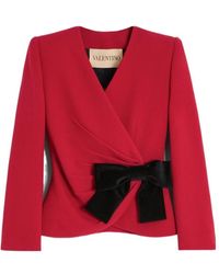 Valentino - Wool Crepe Jacket With Contrasting Bow - Lyst