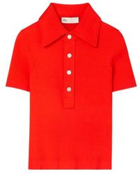 Tory Burch - Short-Sleeved Ribbed Polo Shirt - Lyst