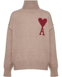 Ami Paris - Ami De Coeur Logo Intarsia Knitted Jumper - Lyst