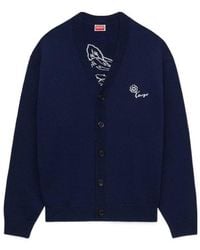 KENZO - Floral Embroidered Knitted Cardigan - Lyst