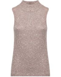 D.exterior - Sequined High Neck Knitted Top - Lyst