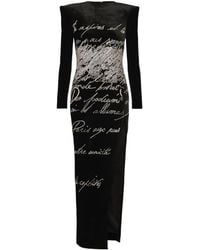 Balmain - Long-Sleeve Love Letter Embroidered Slit Maxi Dress - Lyst