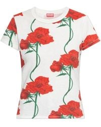 KENZO - Floral Printed Crewneck T-Shirt - Lyst