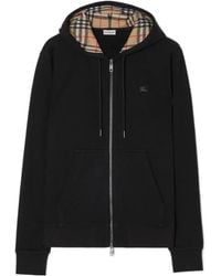 Burberry - Check Hood Cotton Zip Hoodie - Lyst