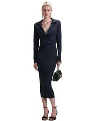 Self-Portrait - V-Neck Ribbed-Knit Long Sleeved Midi Dress - Lyst