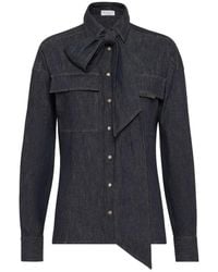Brunello Cucinelli - Lightweight No-Fade Denim Pussybow Shirt - Lyst