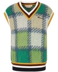 Marni - Checked Mohair Vest With Striped Trims - Lyst