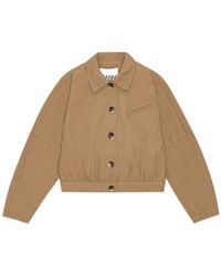 Ganni Heavy Twill Wide Collar Short Jacket in Green | Lyst Ganni Heavy Twill Wide Collar Short Jacket in Green | Lyst
