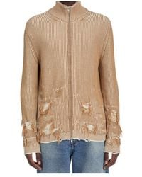 MM6 by Maison Margiela - Ribbed Knit Distressed Cardigan - Lyst