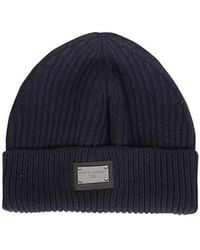 Dolce & Gabbana - Branded Tag Knitted Beanie - Lyst