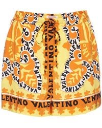 Valentino - Logo-Print Silk Shorts - Lyst
