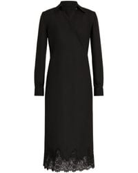 Alberta Ferretti - Crepe Midi Dress With Collar And Lace Trim - Lyst