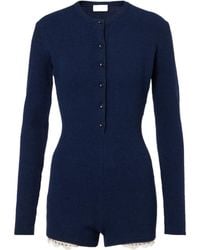 Magda Butrym - Lace-Trimmed Knitted Cotton-Blend Romper - Lyst