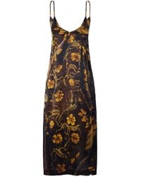 Dries Van Noten - Floral-Print Silk-Satin Midi Dress - Lyst