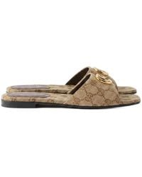 Gucci - Gg Logo Slide Flat Sandals - Lyst