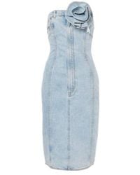 Area - Floral Appliqué Denim Midi Dress - Lyst