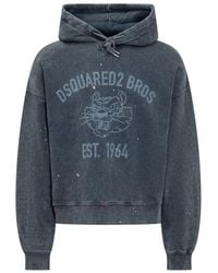 DSquared² - Bros Est 1964 Logo Distressed Cypro Hoodie - Lyst