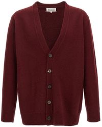 Maison Margiela - Burgundy Wool Cardigan With Deep V-Neck - Lyst