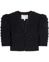 Carolina Herrera - Cropped Crystal-Embellished Wool-Blend Jacket - Lyst