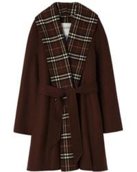 Burberry - Check Trim Wool Wrap Coat - Lyst